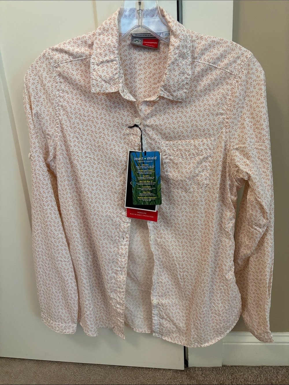 Craghoppers Women's Button-Down Shirt in White with Peach Print